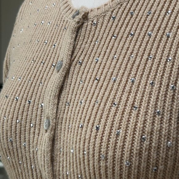 Wool Cashmere Ribbed Knit Cardigan Sweater Quiet Luxury Minimalist Ann Taylor, M - Picture 6 of 15